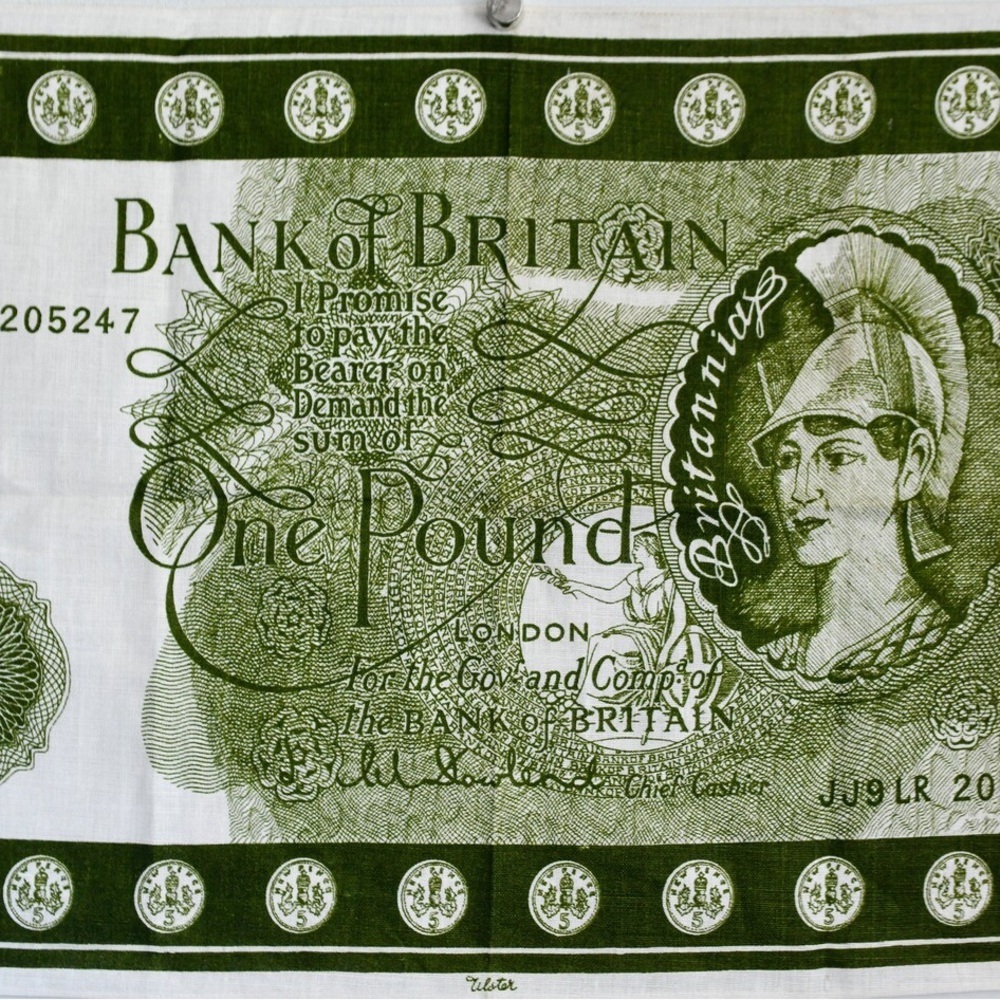 British Pound Note Ulster Irish Linen Tea Towel